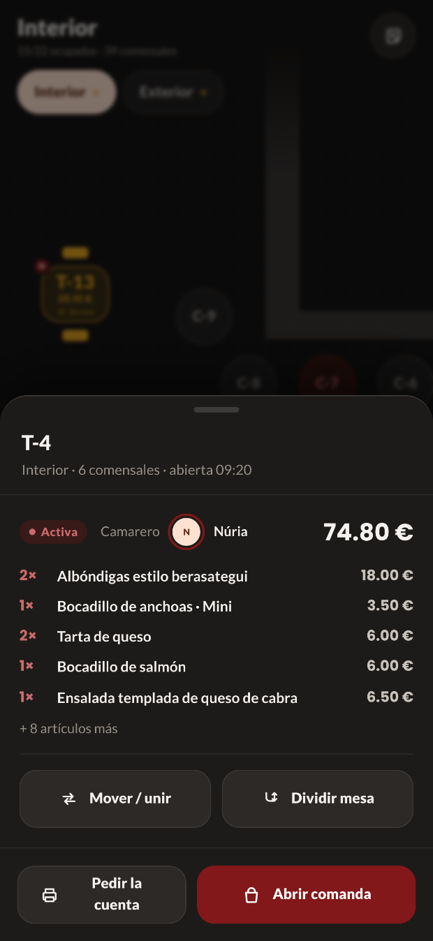 Comanda Go al mòbil del cambrer